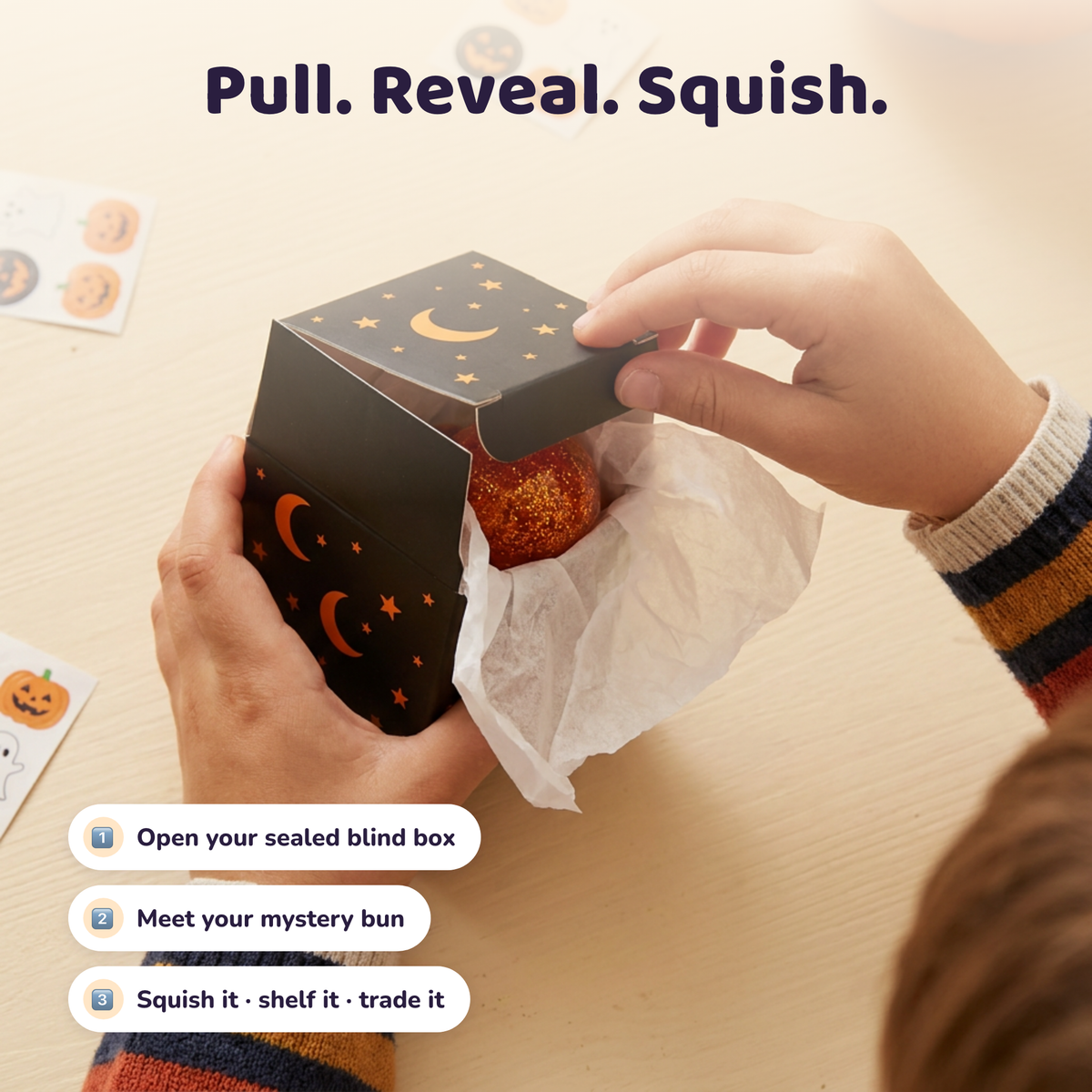 How SquishDrop works — pull, reveal, squish