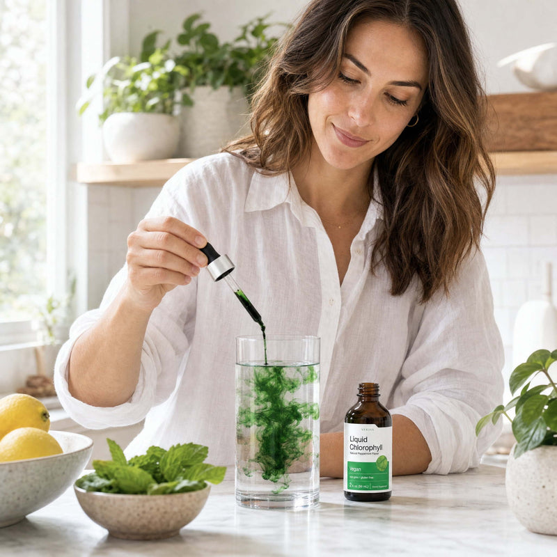 Adding Verdia drops to a glass of water