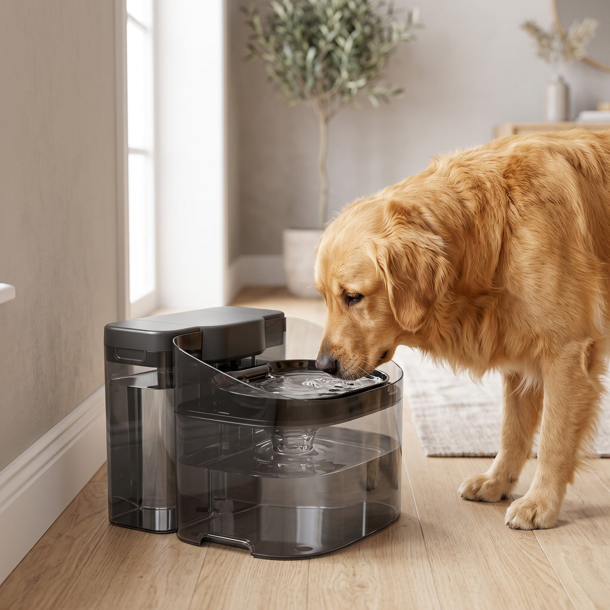 Golden retriever drinking closeup, Crunchy Fountain