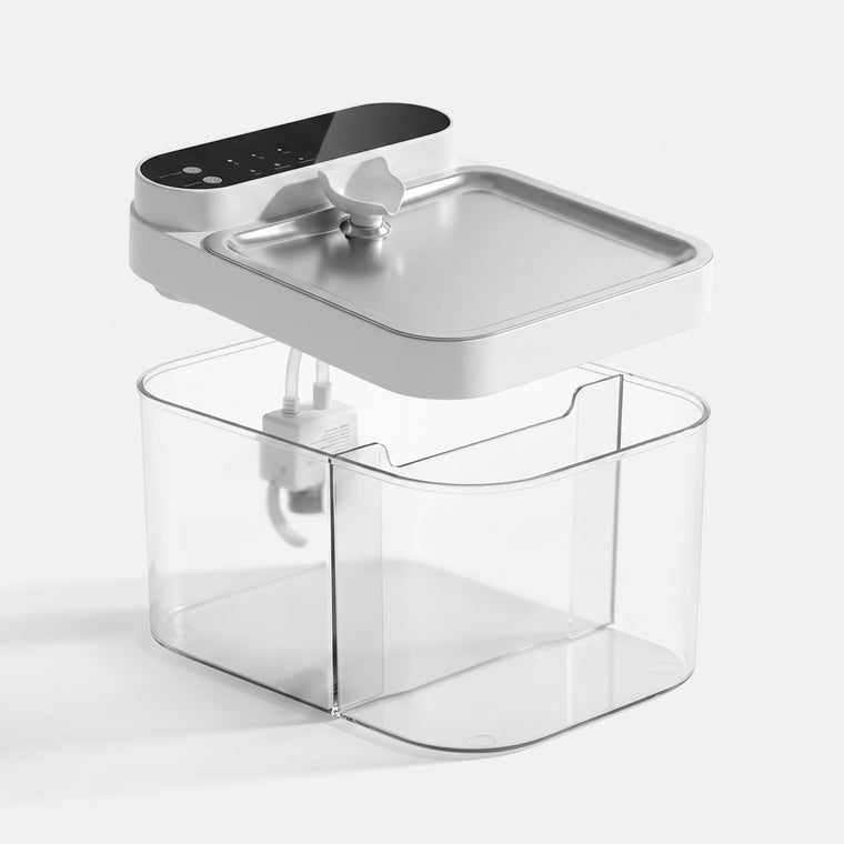 Cutaway of the Crunchy Fountain showing the sealed clean tank.
